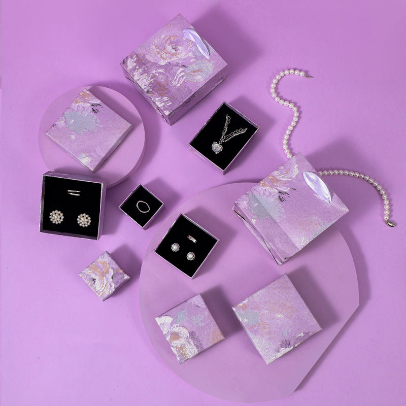Purple Floral Irregular Shape Jewelry Packaging Box for Bracelets Earrings Rings and Necklaces with Oil Painting Style Design