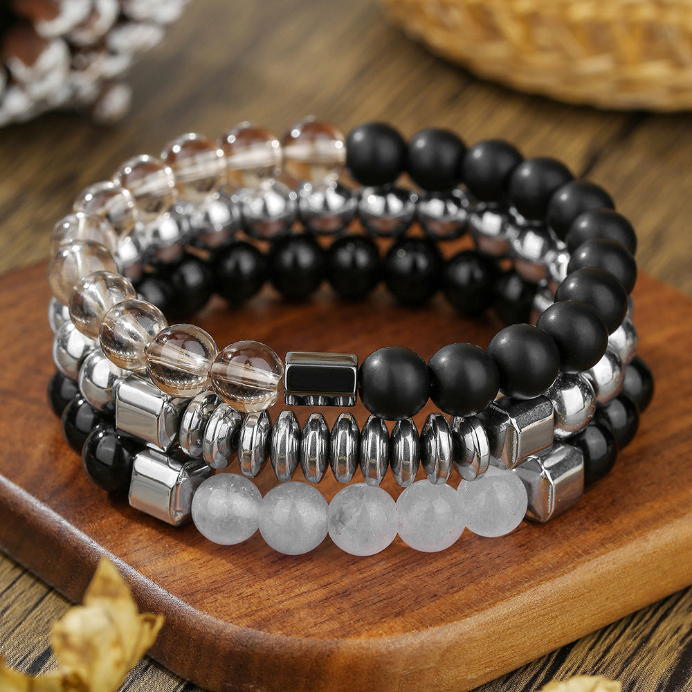 Minimalist Handmade Geometric Round Hematite Beaded Bracelet for Men and Women