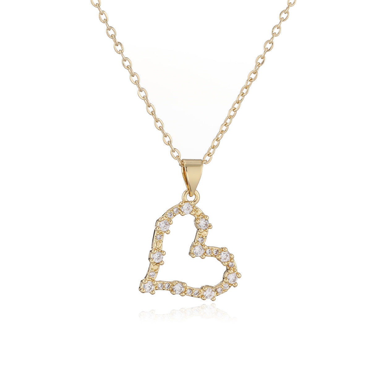 Minimalist 18K Gold Plated Brass Heart Cubic Zirconia Pendant Necklace for Women
