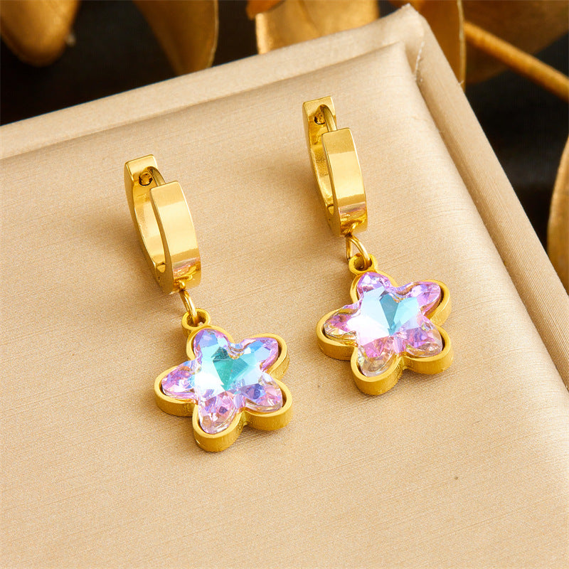 Set di collana con pendente a fiore e orecchini in acciaio inossidabile placcato oro, stile business casual alla moda