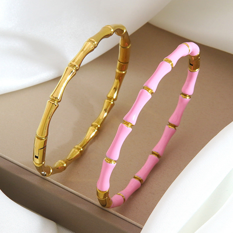 Fashion Casual Elegant Geometric Drip Oil PVD 18K Gold Stainless Steel Bamboo Bangle