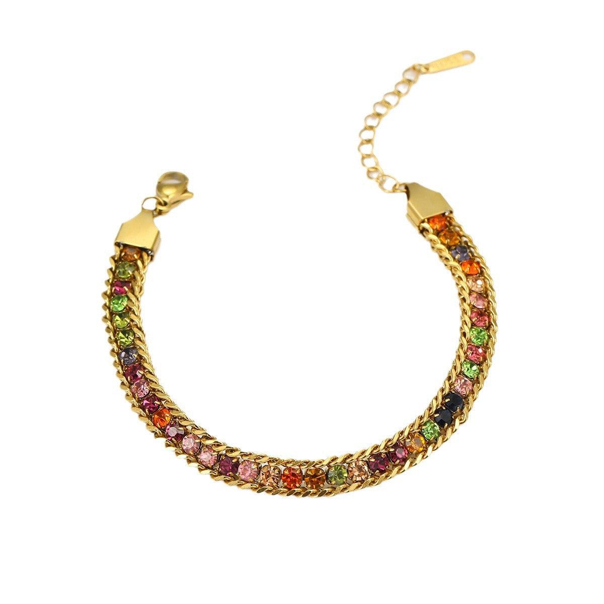 Minimalist Titanium Steel Bracelet for Women with Colorful Zircon Inlay and Plated Finish