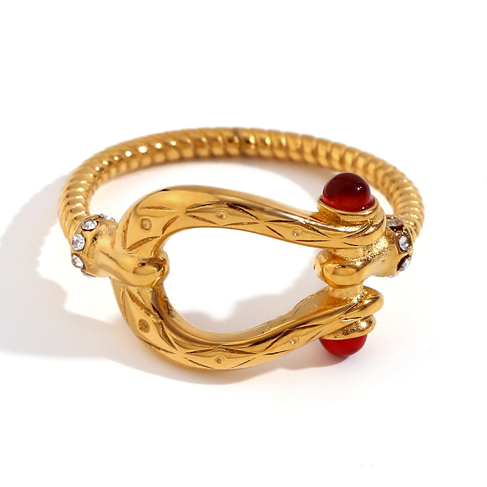 Anello geometrico vintage in acciaio inossidabile con placcatura in oro 18 carati e trama ondulata cava per donna