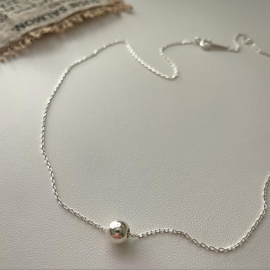 Minimalist Round Bead Pendant Necklace in 925 Sterling Silver with Polished Finish