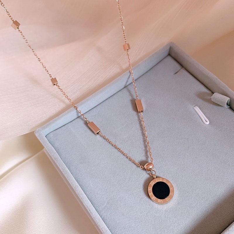Minimalist Roman Numeral Pendant Necklace in Titanium Steel with Plated Finish for Women and Men