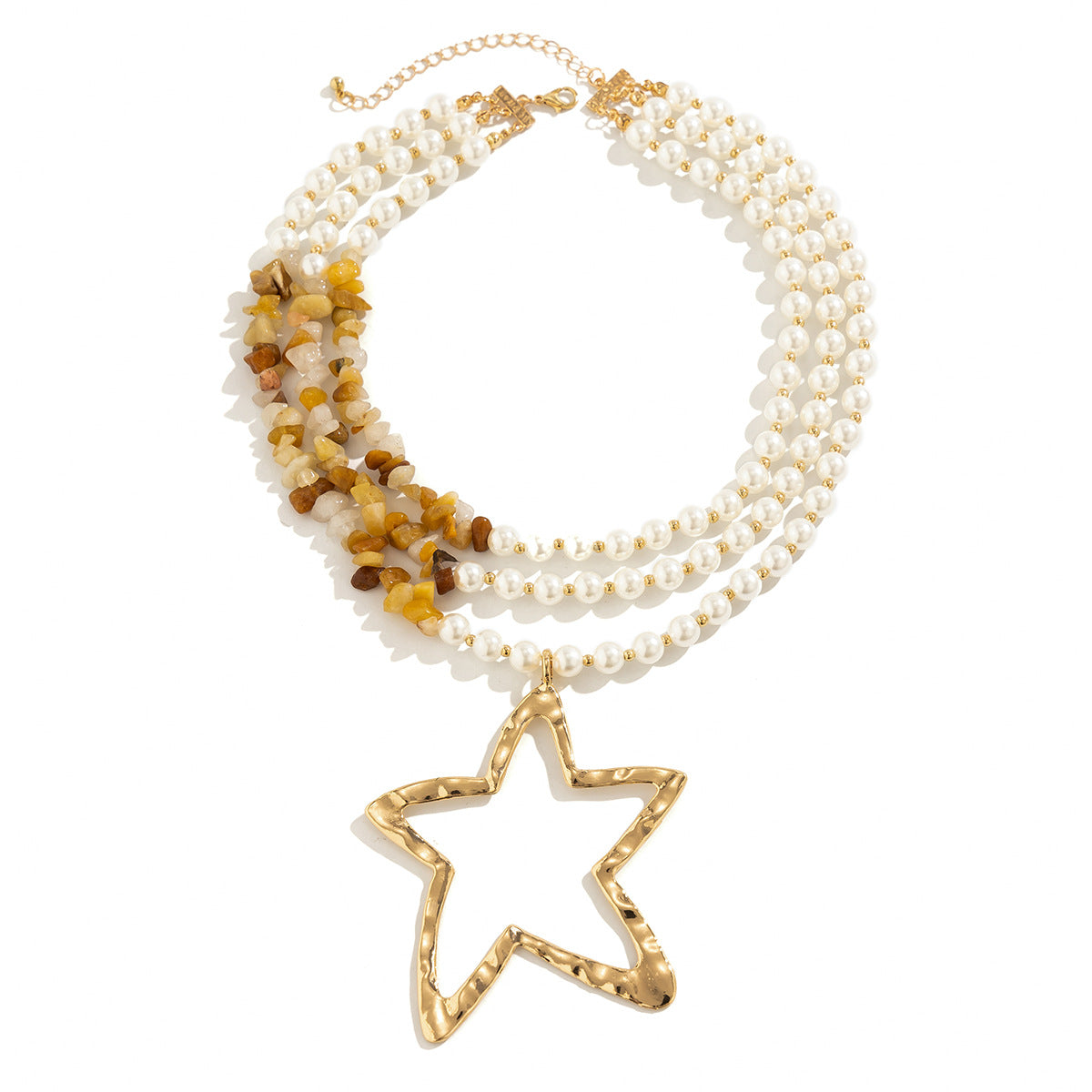 Bold Sweet-Edgy Star-Shaped Alloy Necklace with Plated Finish and Imitation Pearl Accents for Women