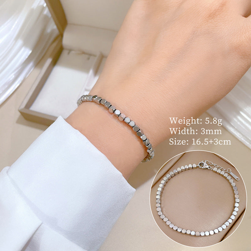 Bracciale Minimalista da Donna a Catena Box in Acciaio al Titanio Tonalità Fredde con Design Zodiacale e Intarsio in Oro