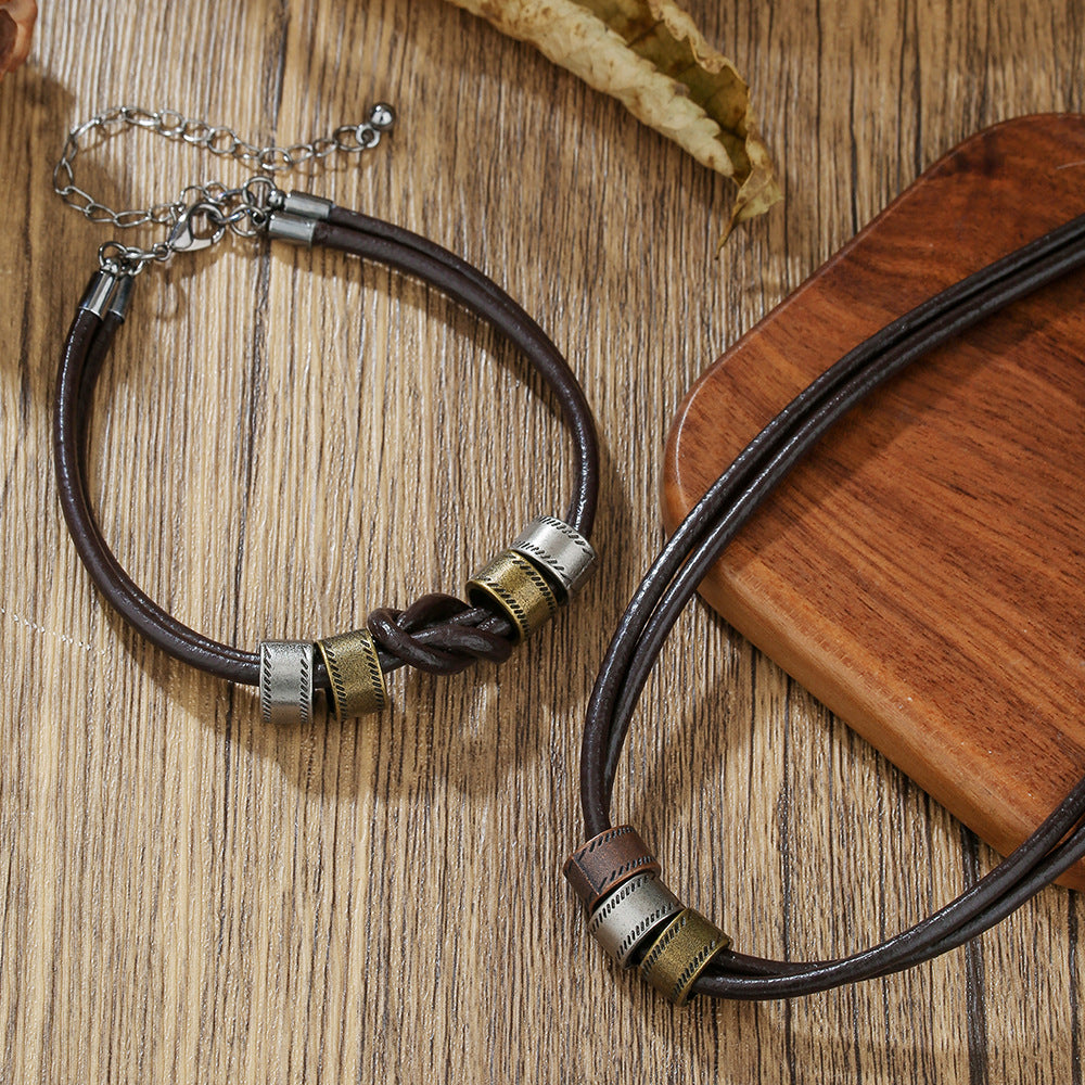 Hip-hop Minimalist Geometric Round Alloy Leather Knot Pendant Necklace Unisex Cable Chain