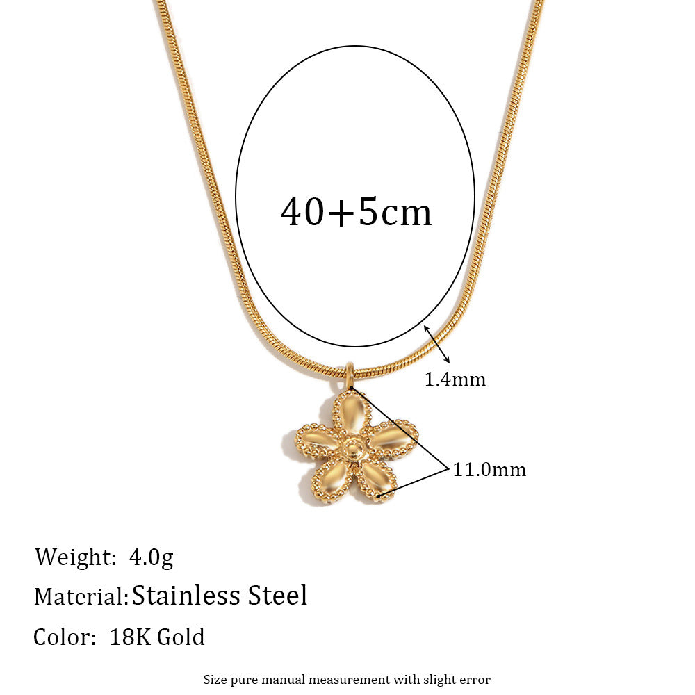 Collana con Ciondolo Geometrico Floreale Minimalista da Donna in Acciaio Inossidabile Placcato Oro 18K su Sottile Catena Snake