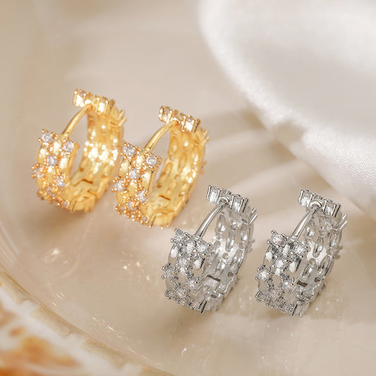 Pendientes de aro geométricos minimalistas de cobre con baño de oro e incrustaciones de circonitas para mujer