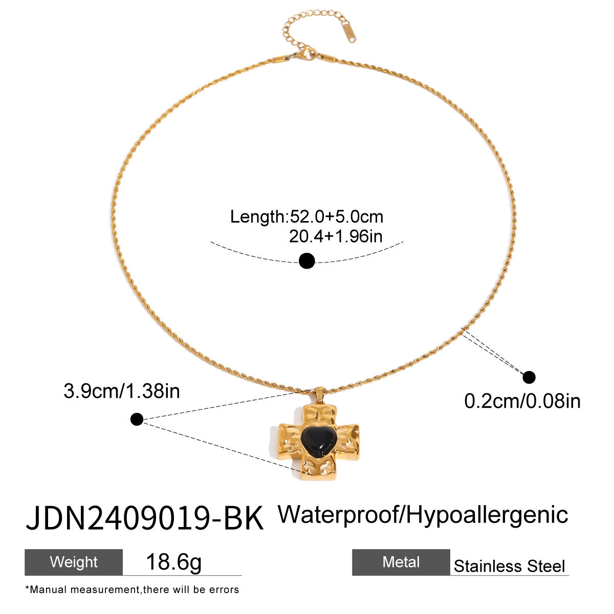 Collana con Pendente a Croce Geometrica Minimalista in Acciaio Inox con Ciondolo in Acciaio al Titanio e Finitura Elettroplaccata