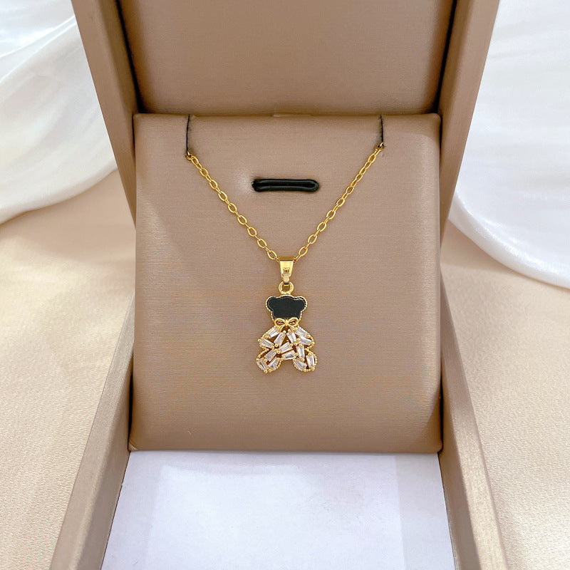 Collar de acero de titanio geométrico minimalista de lujo con incrustaciones de diamantes de imitación para mujer
