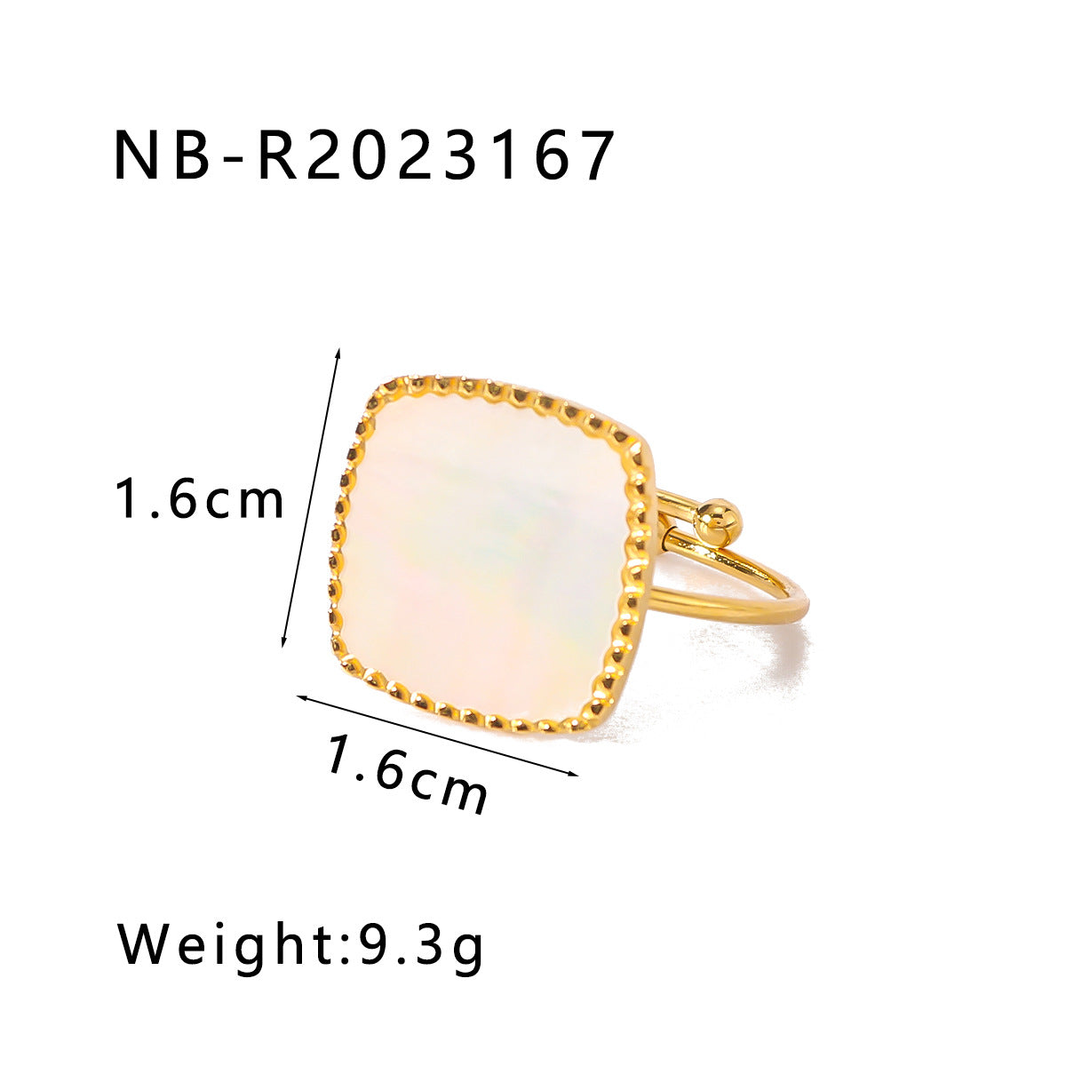 Vintage INS Style Geometric Stainless Steel Ring with 18K Gold Plating and White Mother-of-Pearl Inlay for Women