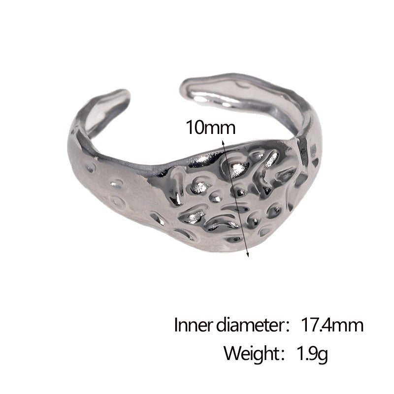Anello aperto da donna in acciaio inossidabile geometrico minimalista testurizzato con placcatura in oro 18K