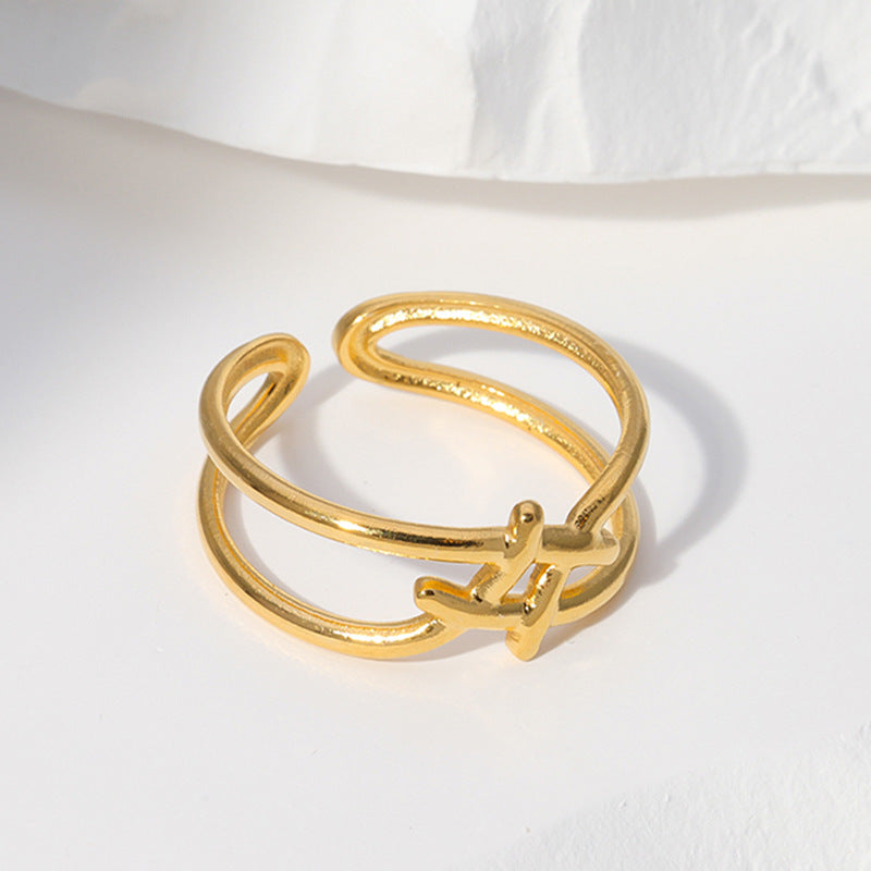 Anello aperto da donna minimalista geometrico in acciaio inossidabile con finitura placcata