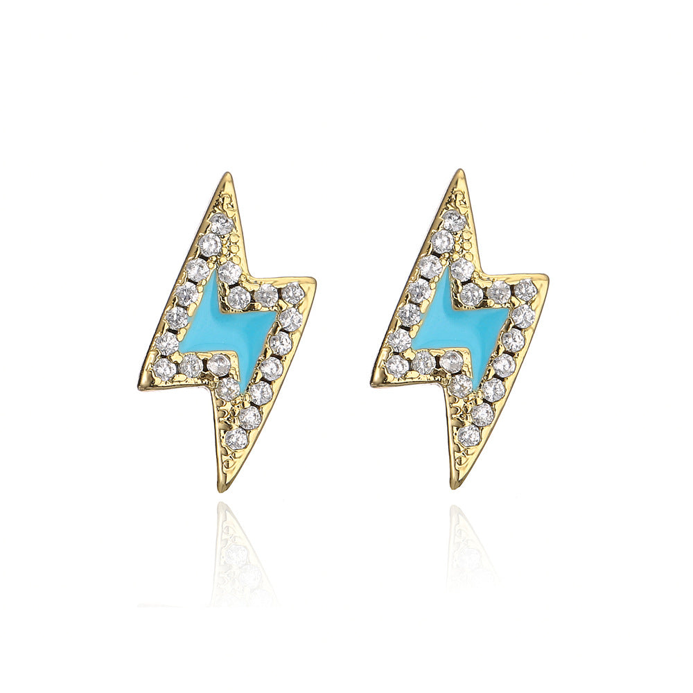 Orecchini da Donna Minimalisti a Forma di Fulmine in Rame, Placcati Oro 18K con Zirconi Micro-Pave