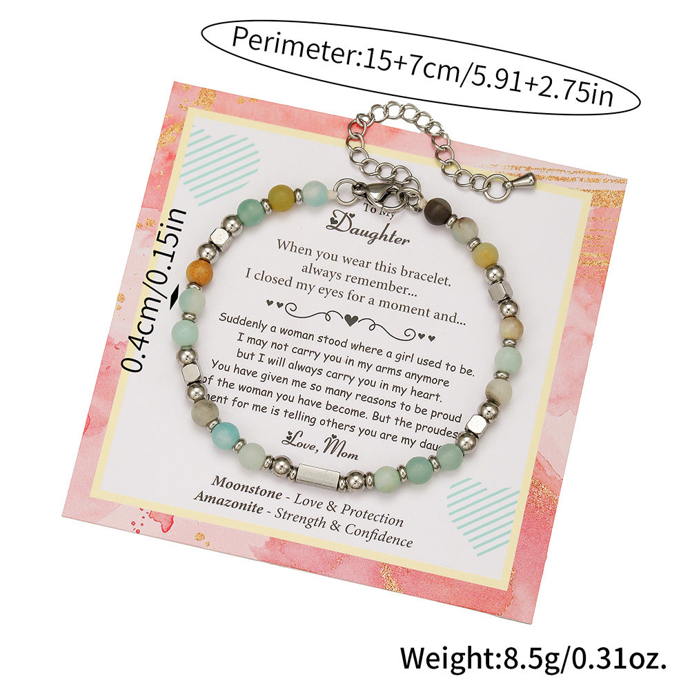 Natural Gemstone Beaded Heart Bracelet Adjustable Stainless Steel Jewelry