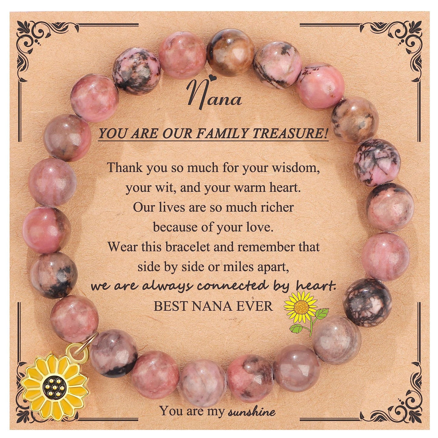 Sweet Floral Sunflower Gemstone Charm Bracelet for Women