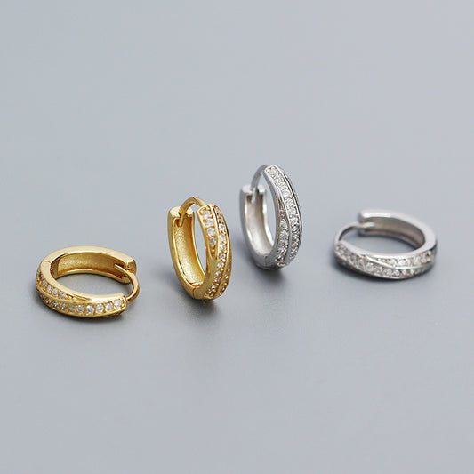 Eleganti orecchini a cerchio da donna in argento sterling 925 placcato con zirconi cubici a geometria