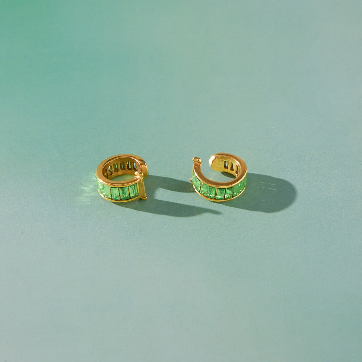 Minimalist Green Rhinestone Triangle Geometric Stainless Steel Clip-On Earrings for Women