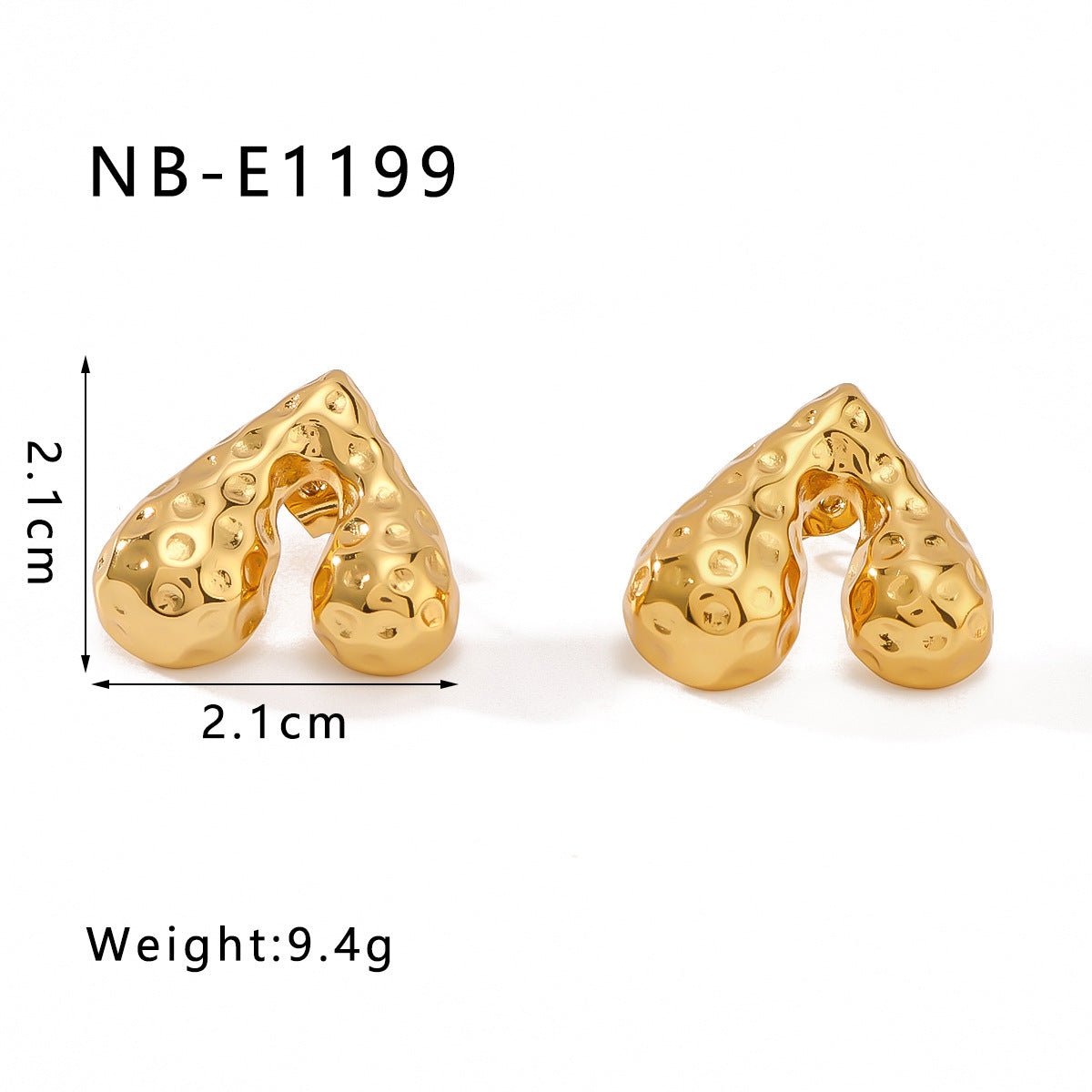 Minimalist Heart-Shaped Hammered Stainless Steel Earrings with 18K Gold Plating for Women