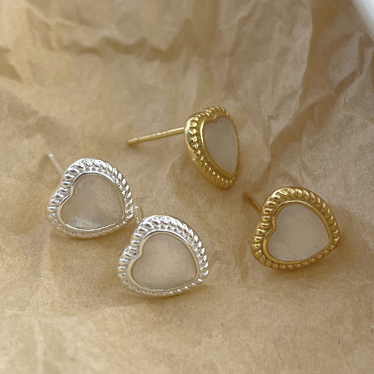 Minimalist Heart-Shaped 925 Sterling Silver Stud Earrings with Gold Plating for Women