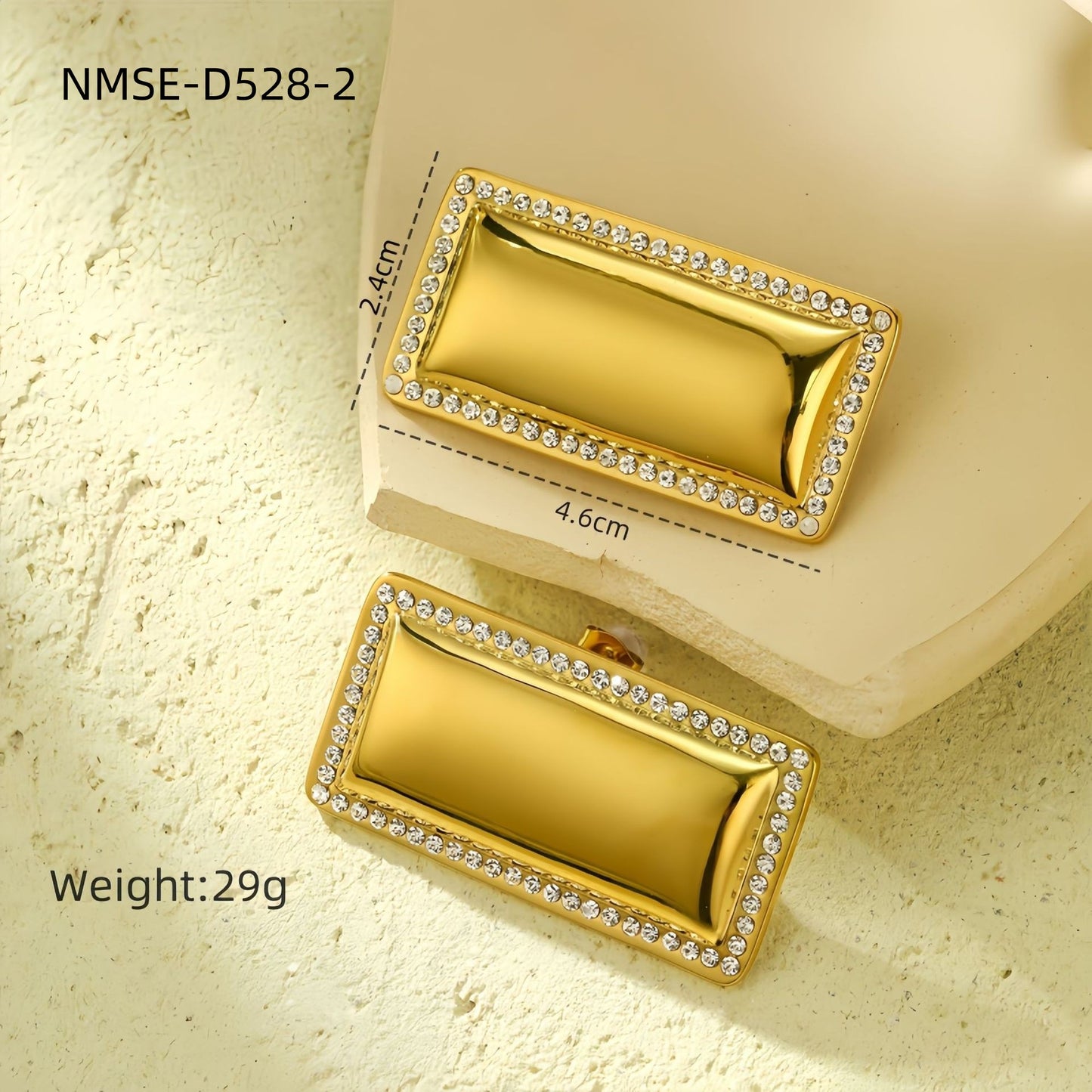 Pendientes de Acero Inoxidable Minimalistas Geométricos de Lujo con Baño de Oro de 18K e Incrustaciones de Pedrería Blanca, Diseño Rectangular de Acero de Titanio para Mujer