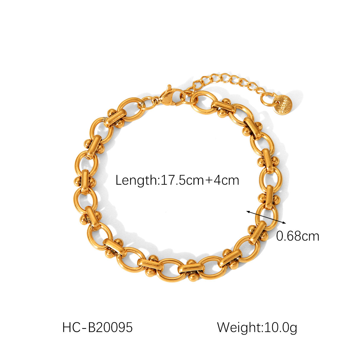 Bracciale da donna in acciaio inossidabile placcato oro 18 carati, stile alla moda, con catena a perline tonde geometriche