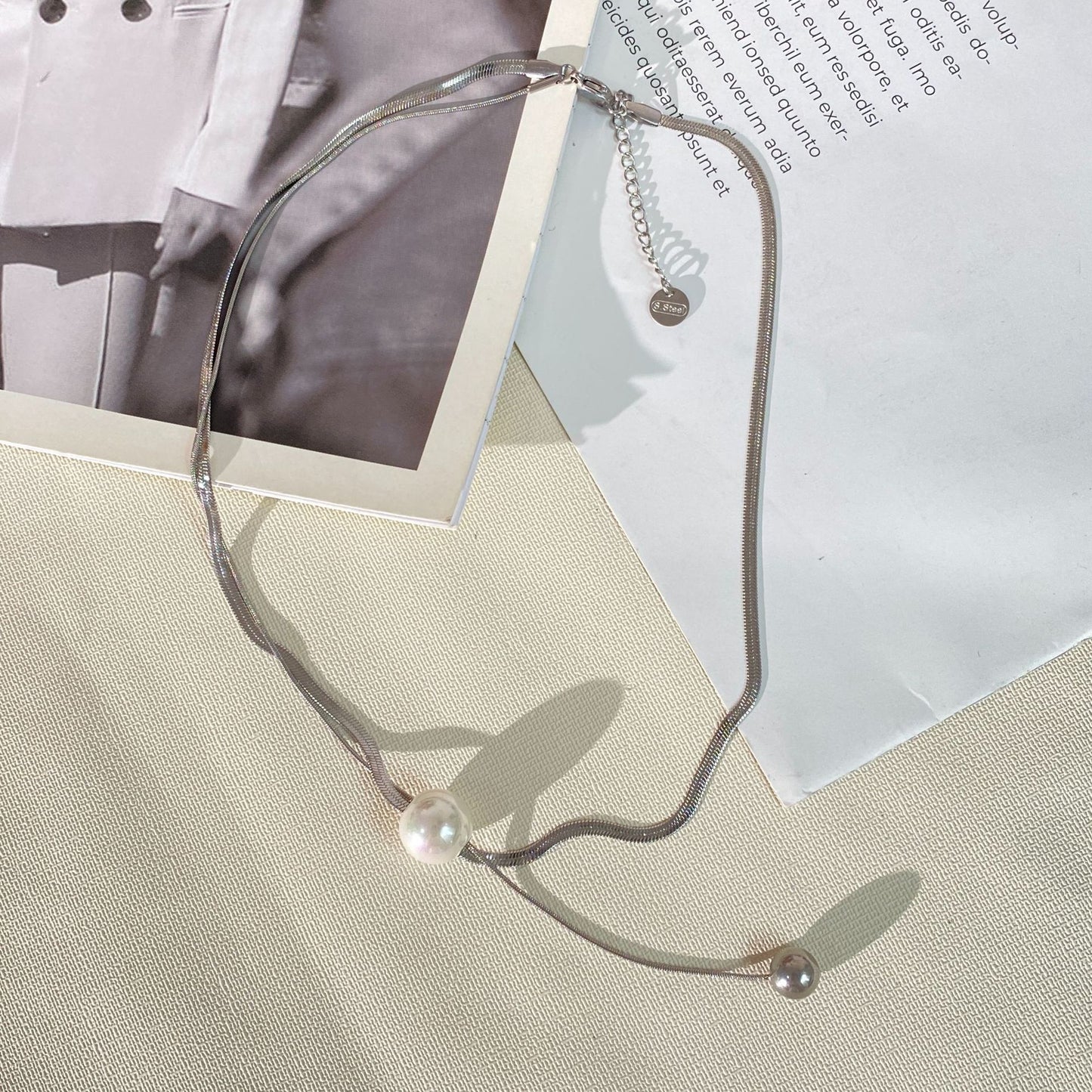 Geometric Titanium Steel Plated Necklace with Pearl Unisex