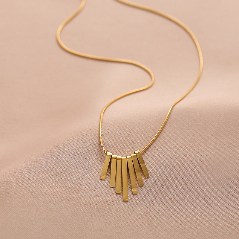 Minimalist Retro French-Inspired Titanium Steel Geometric Multi-Pendant Tassel Necklace for Women Snake Chain Clavicle Jewelry