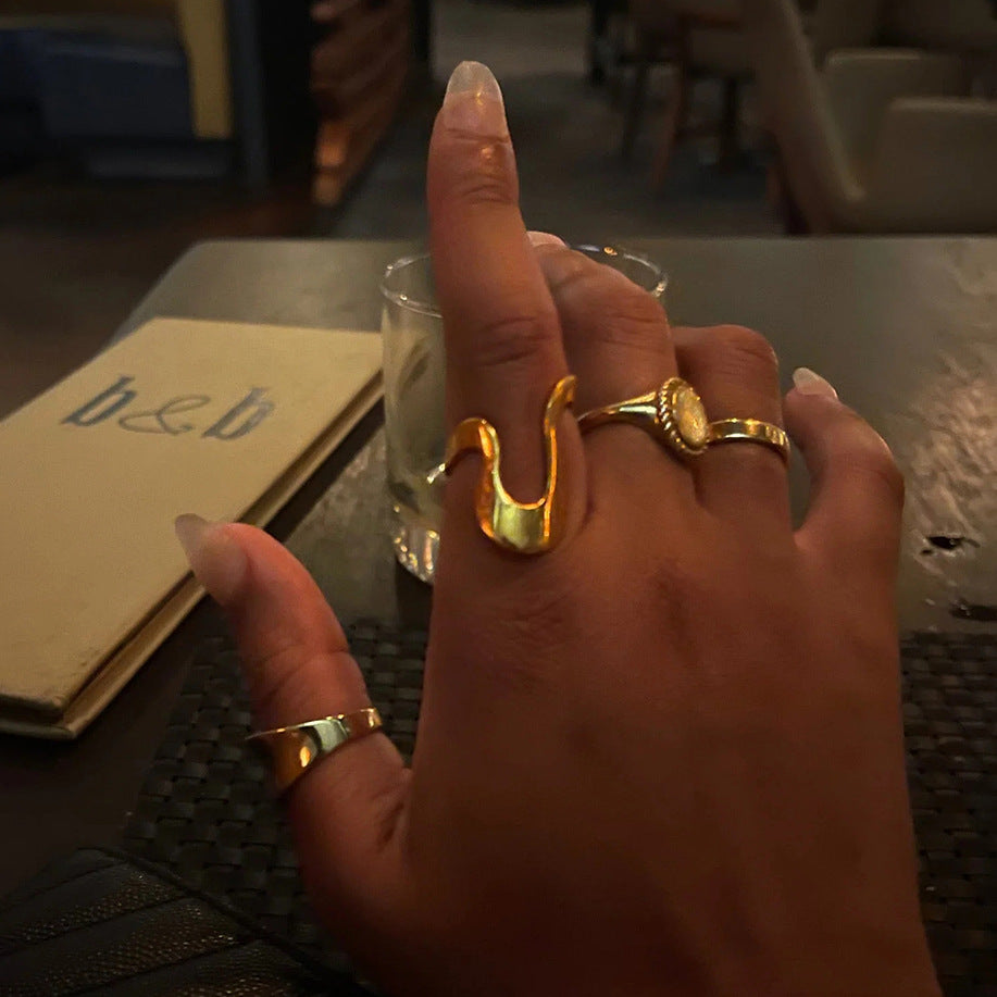 Geometric Plated Stainless Steel Ring for Unisex
