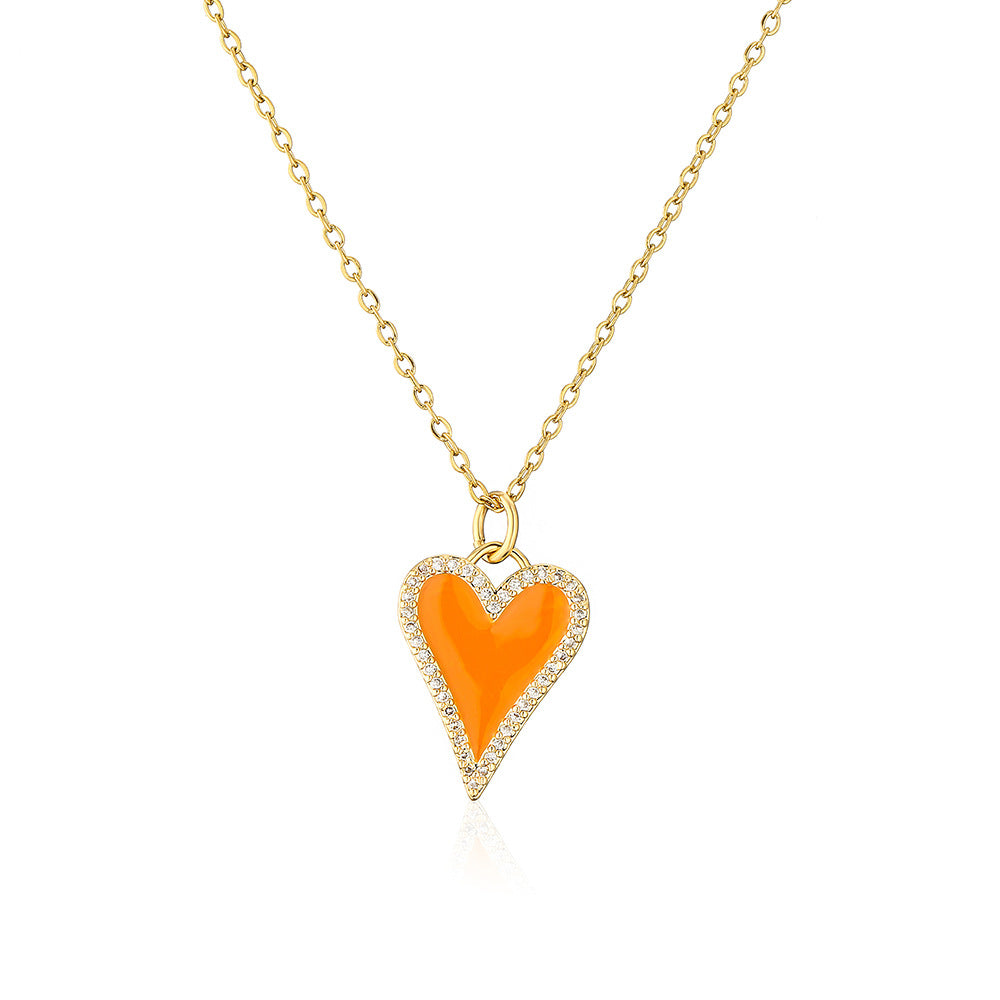 Minimalist Heart-Shaped Enamel Pendant Necklace for Women with Copper Base and Micro-Paved Zirconia