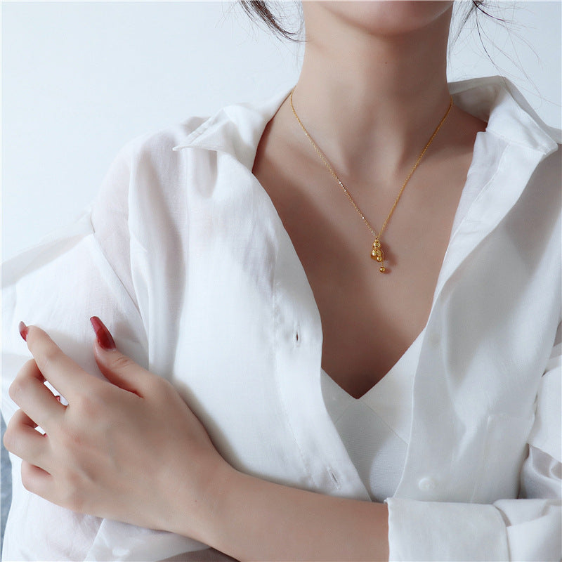 Minimalist 18K Gold Plated Titanium Steel Gourd Pendant Necklace for Women