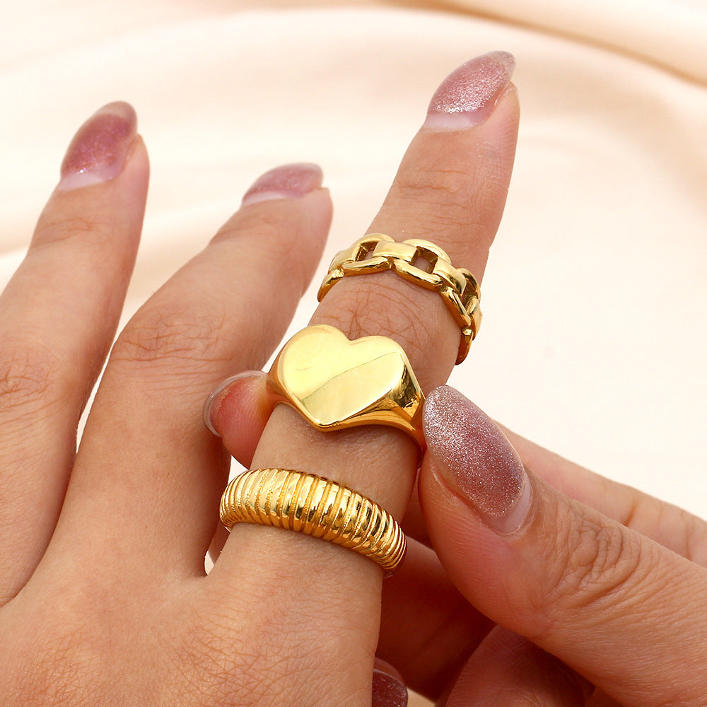 Elegant Minimalist 18K Gold Plated Stainless Steel Heart Geometric Ring for Women