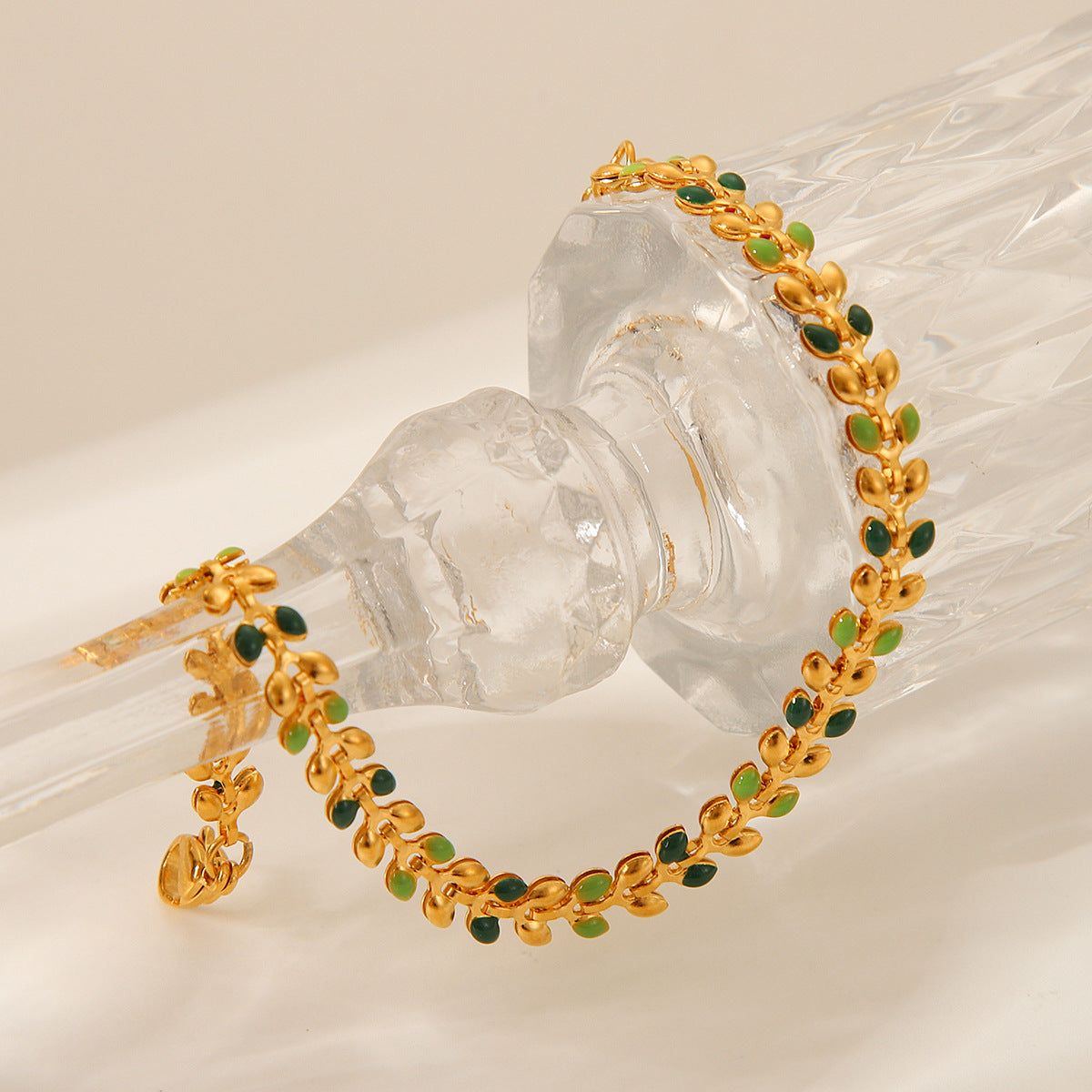 Trendy Ins Style 18K Gold Plated Stainless Steel Olive Leaf Bracelet for Women