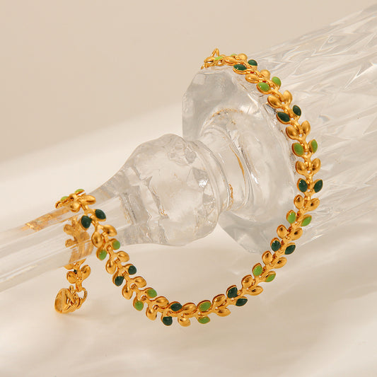 Pulsera de hoja de olivo de acero inoxidable chapada en oro de 18 quilates estilo Ins de moda para mujer