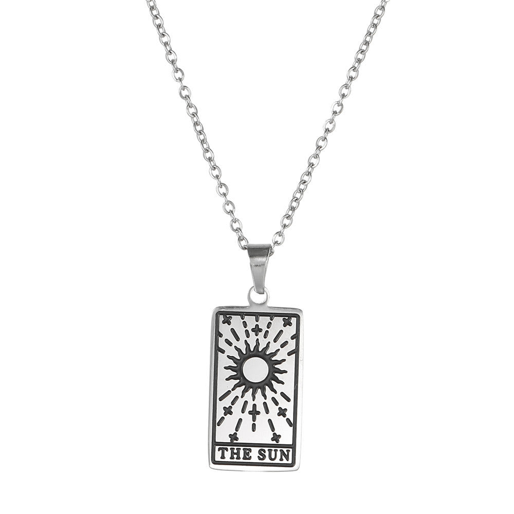 Minimalist Geometric Drip Oil Plated Titanium Steel Tarot Pendant Necklace with Cable Chain