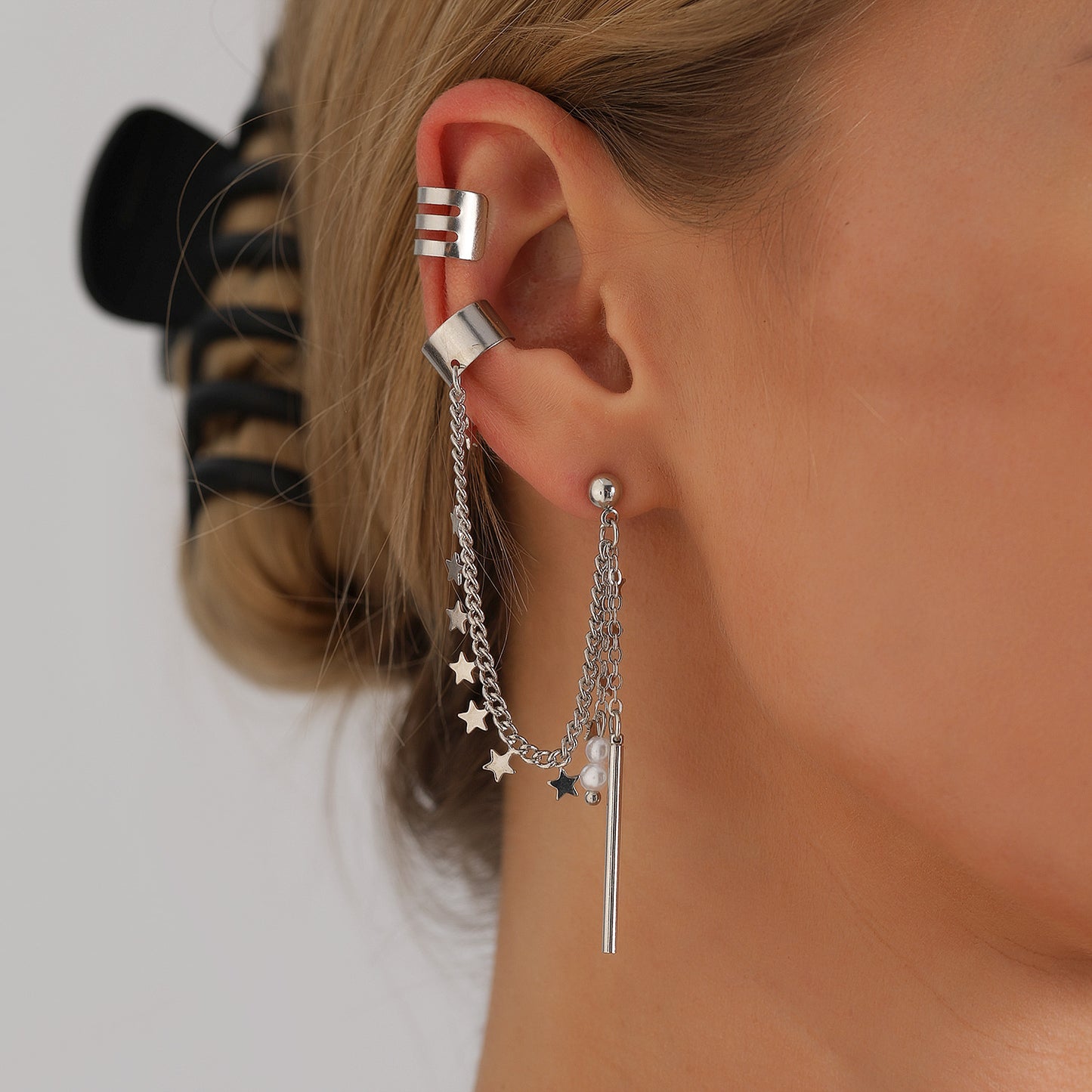 Fashionable Geometric Star-Shaped U-Style Ear Cuffs for Women Made of Alloy with Plated Finish