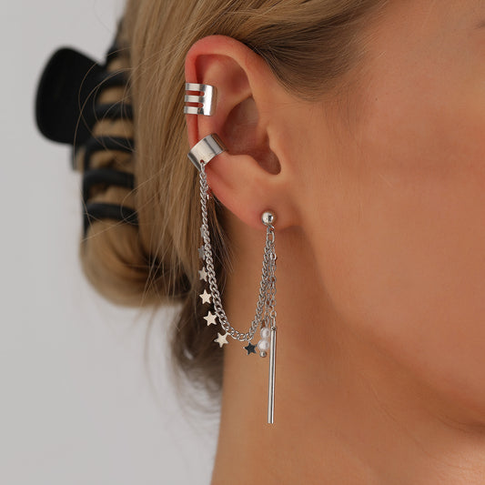 Orecchini a clip per donna, stile a U, a forma di stella geometrica, in lega con finitura placcata, alla moda