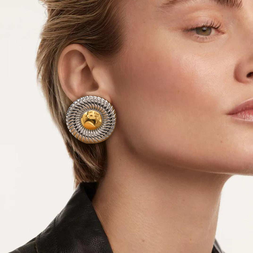 Orecchini da donna minimalisti in acciaio inossidabile tondo geometrico con finitura placcata