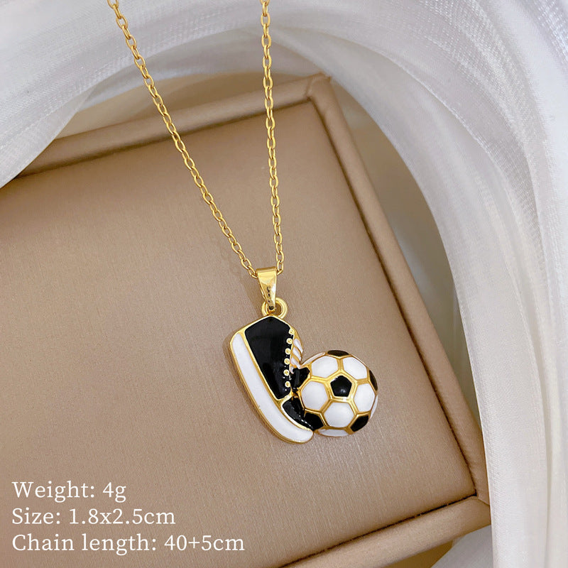 Sweet Sporty Geometric Drip Oil Rhinestone Soccer Shoe Pendant Necklace Titanium Steel Cable Chain