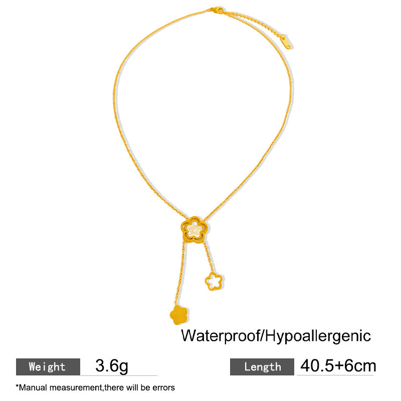 Sweet Floral Titanium Steel Plated Necklace with Tassel for Unisex