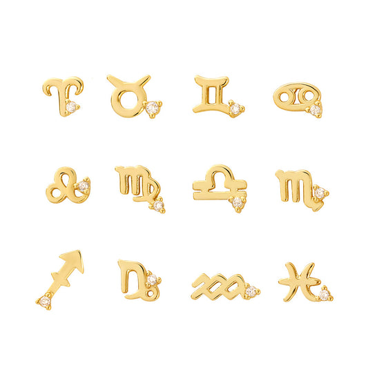 Pendientes minimalistas de cartílago de plata de ley S925 con diseño de zodiaco de parte trasera plana unisex