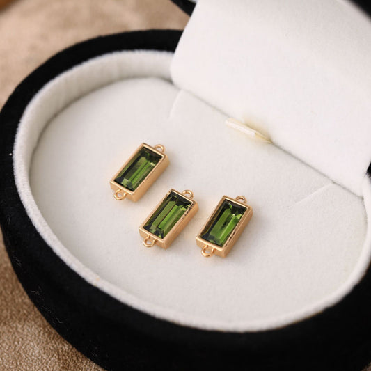 18K Gold Plated Titanium Steel Double Ring Pendant with Emerald Inlay Charm Bar for Women