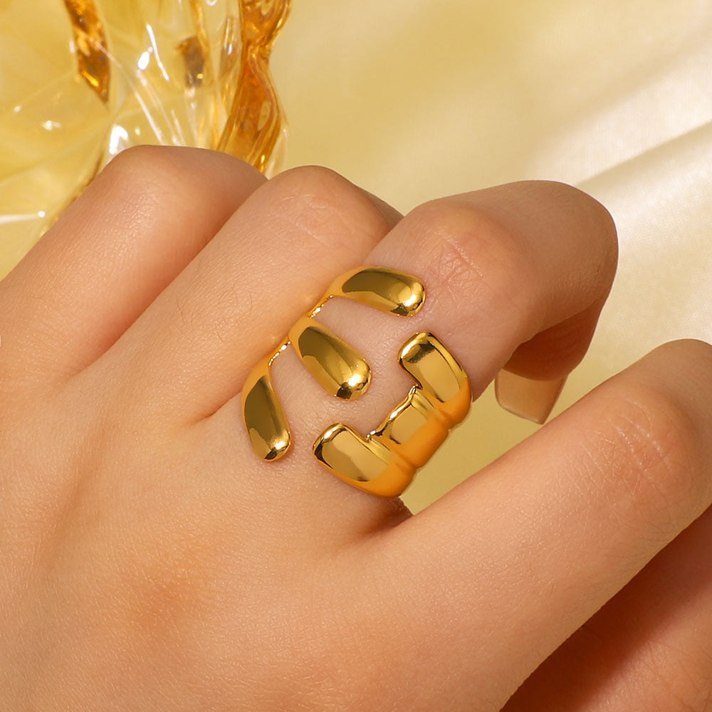 Anello geometrico asimmetrico in acciaio inossidabile placcato oro 18 carati per uomo e donna