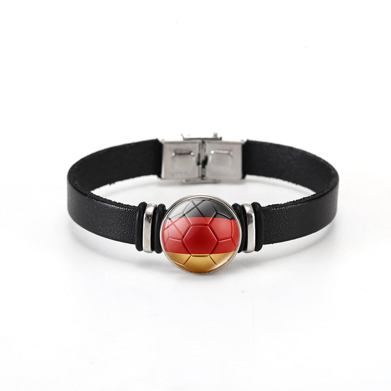 Unisex Geometric Round Leather Bracelet with Snap Button