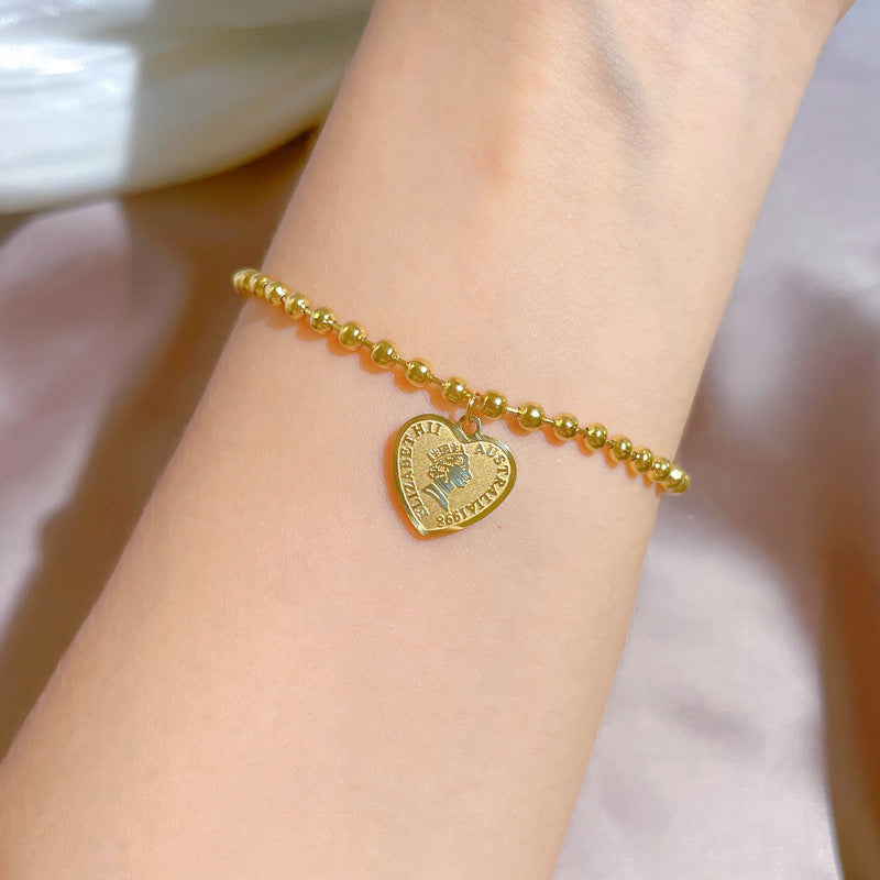 Vintage Sweet Heart Rhinestone PVD Titanium Steel Bracelet
