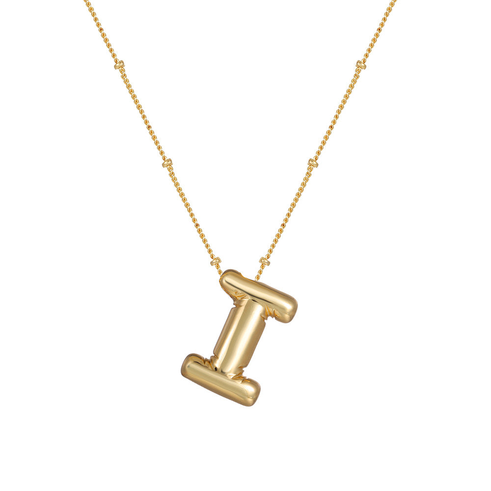 18K Gold Plated Heart Letter Necklace Minimalist Polished Brass Pendant Cable Chain for Women