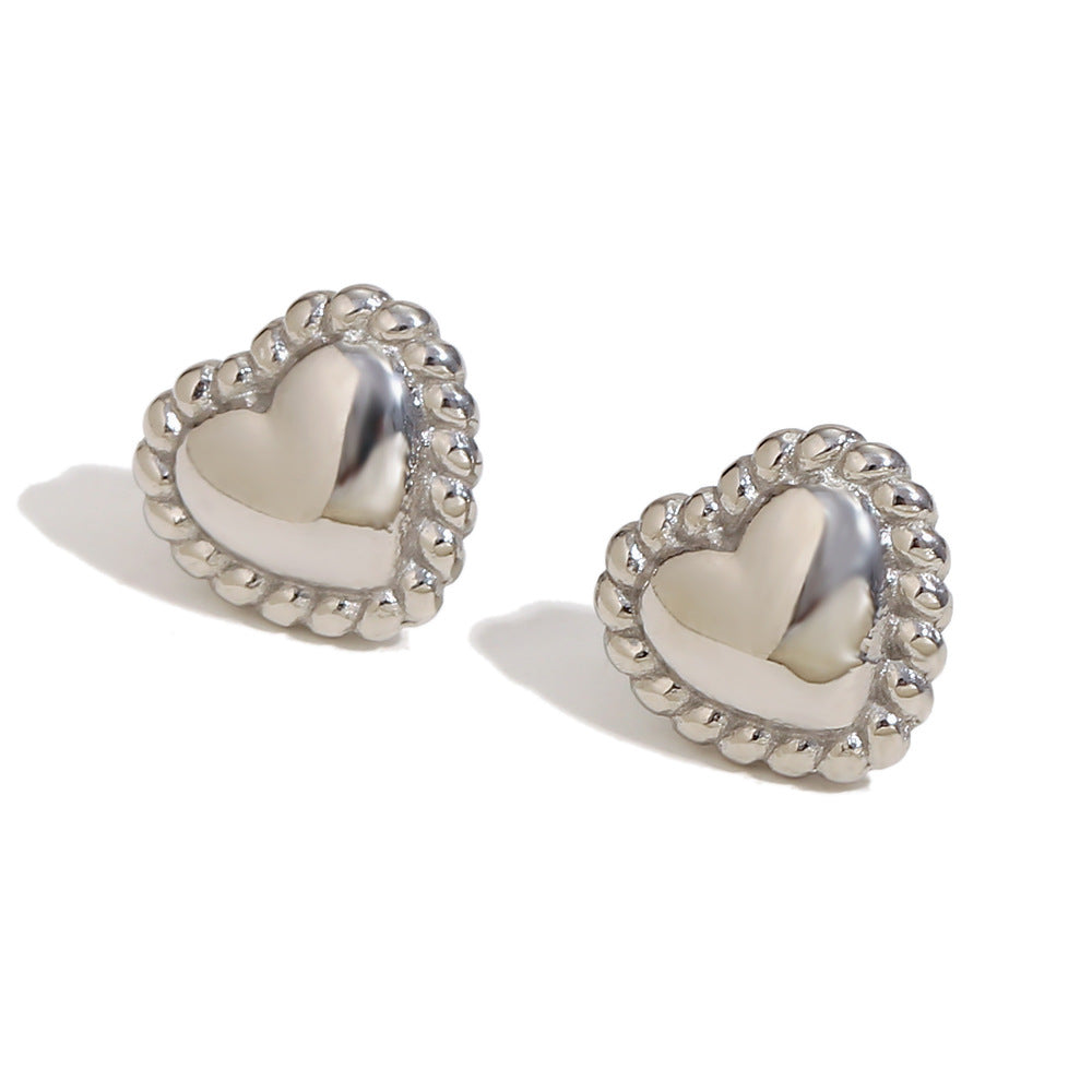 Minimalist Heart-Shaped Stainless Steel Necklace with 18K Gold Plating and Matching Gold-Tone Heart Stud Earrings for Women