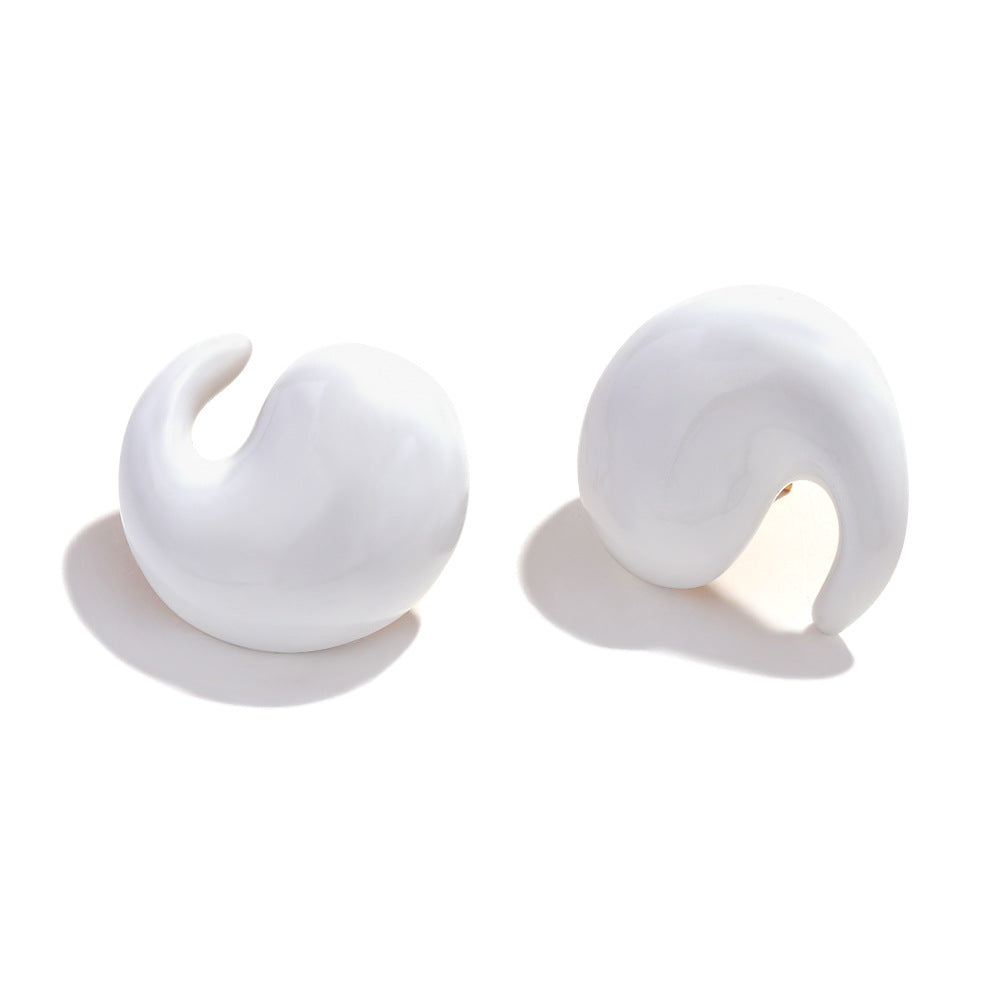 Orecchini a perno da donna in acciaio inossidabile geometrici, minimalisti e di tendenza, placcati in oro 18 carati con accenti smaltati a goccia